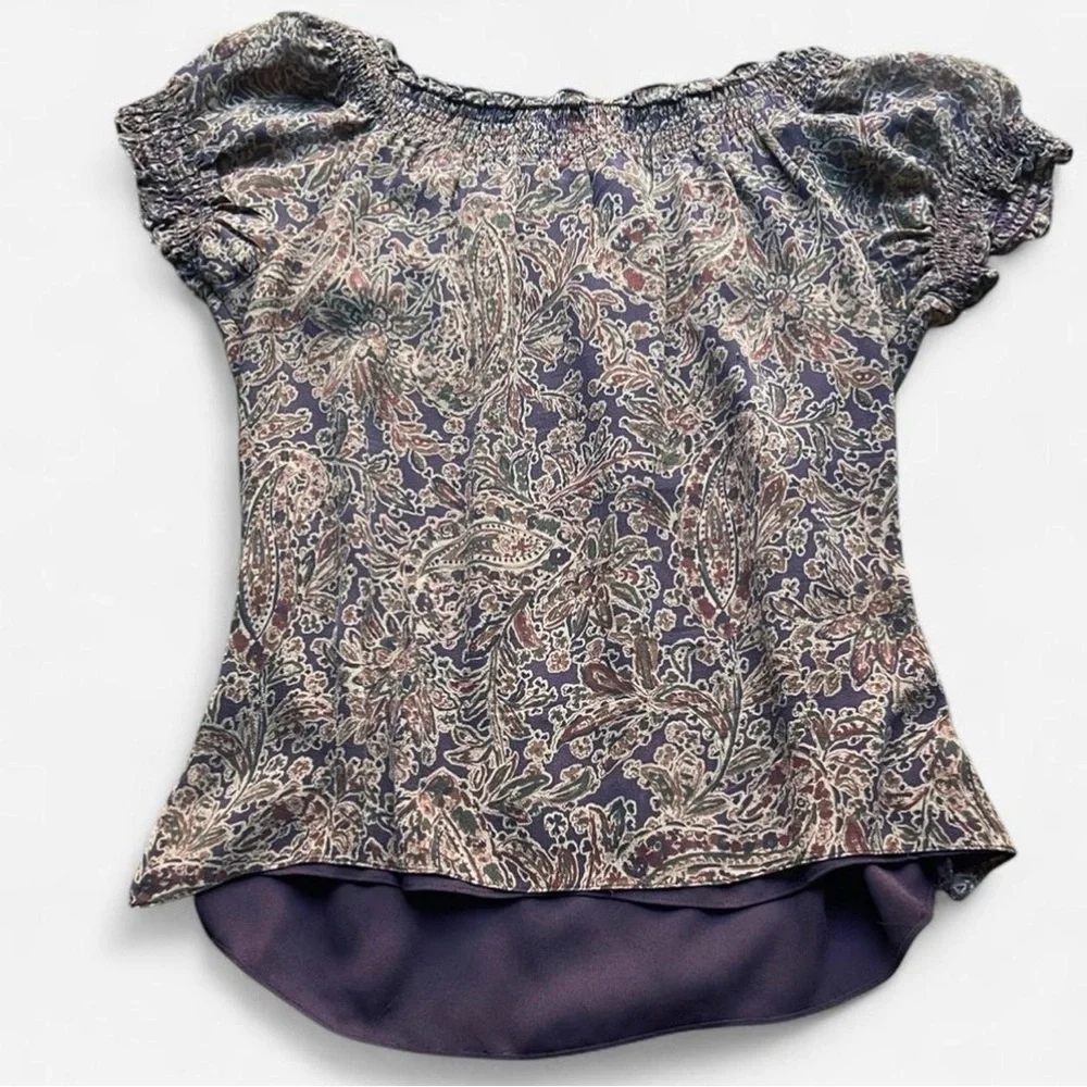 Lauren Ralph Lauren Silk Purple Paisley Pattern Ruffle Y2K Inspo Blouse Sz XL - Picture 3 of 6